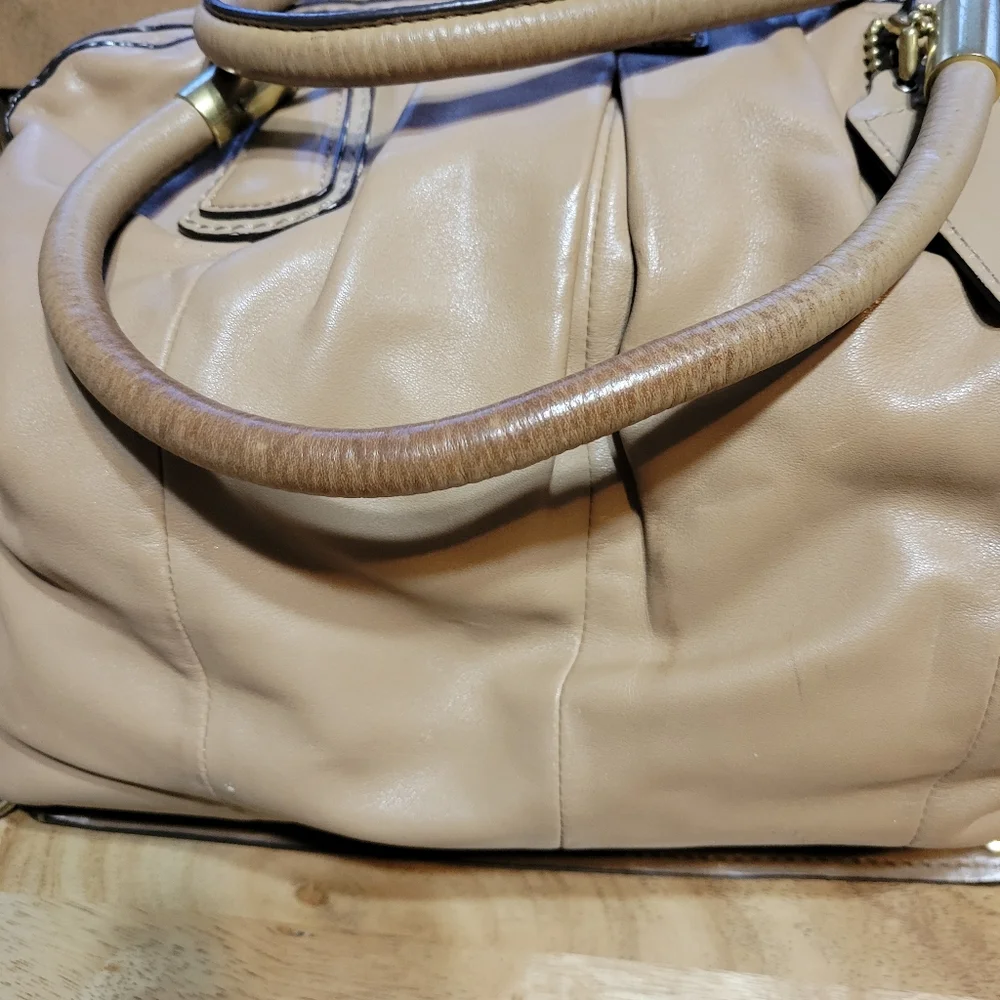 Coach Beige Leather Satchel with Gold Hardware